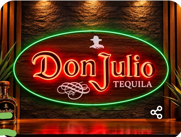 Aviso de don Julio en acrílico y luz led mide 84×36cm