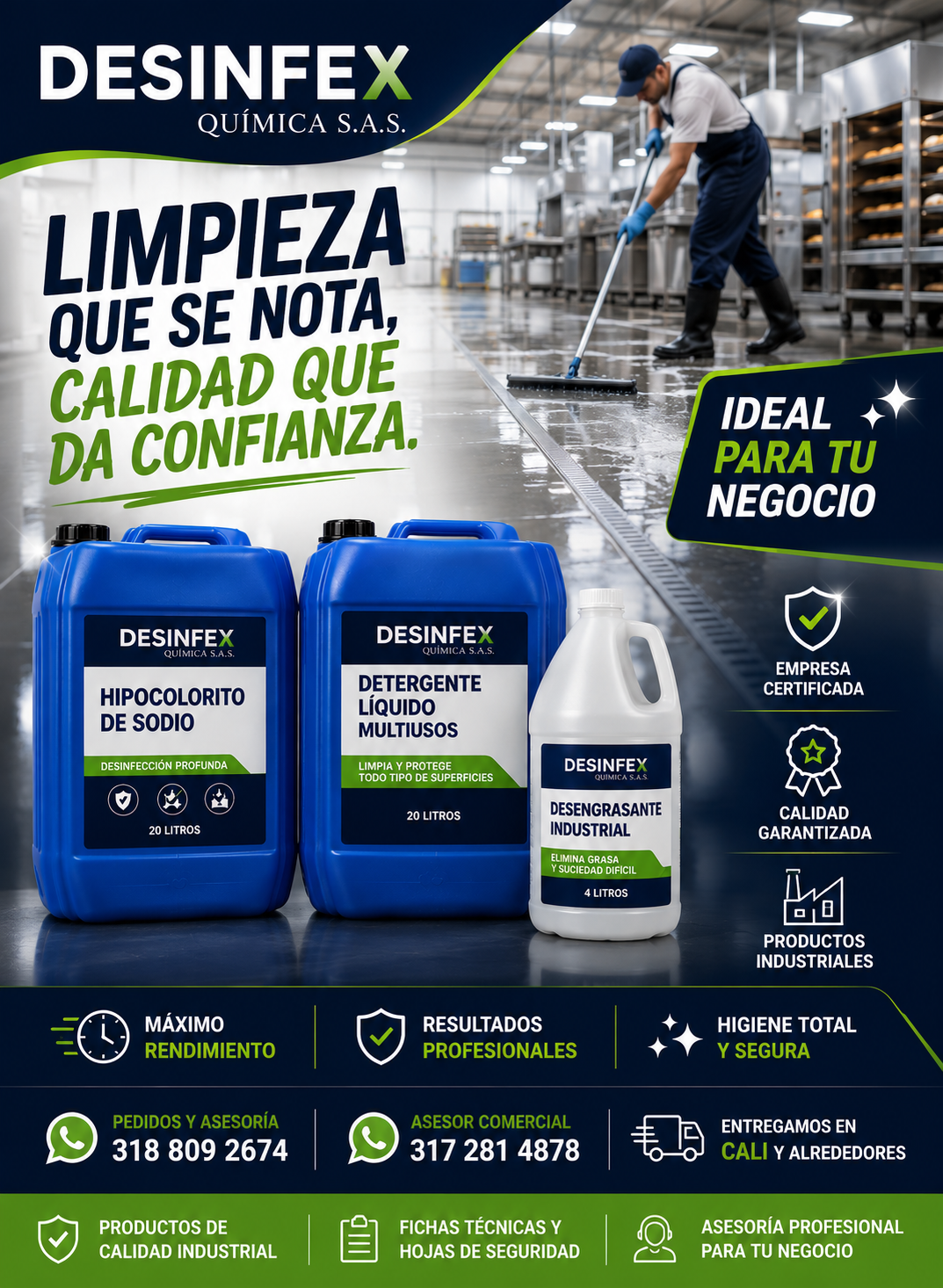 Soluciones de limpieza y desinfección para Panaderías, Pastelerías y negocios de alimentos en Cali