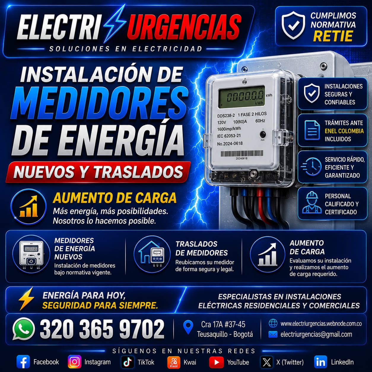 Electricista,instalación de medidores nuevos,aumento fe carga.