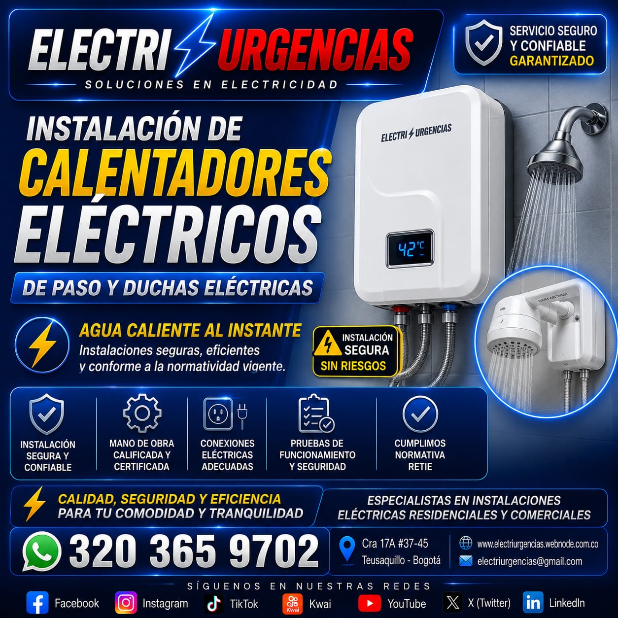 Electricista,instalación duchas electricas,calentadores de agua.
