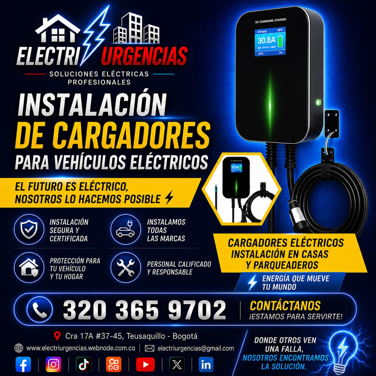 Electricista,instalación de cargadores para vehículos.