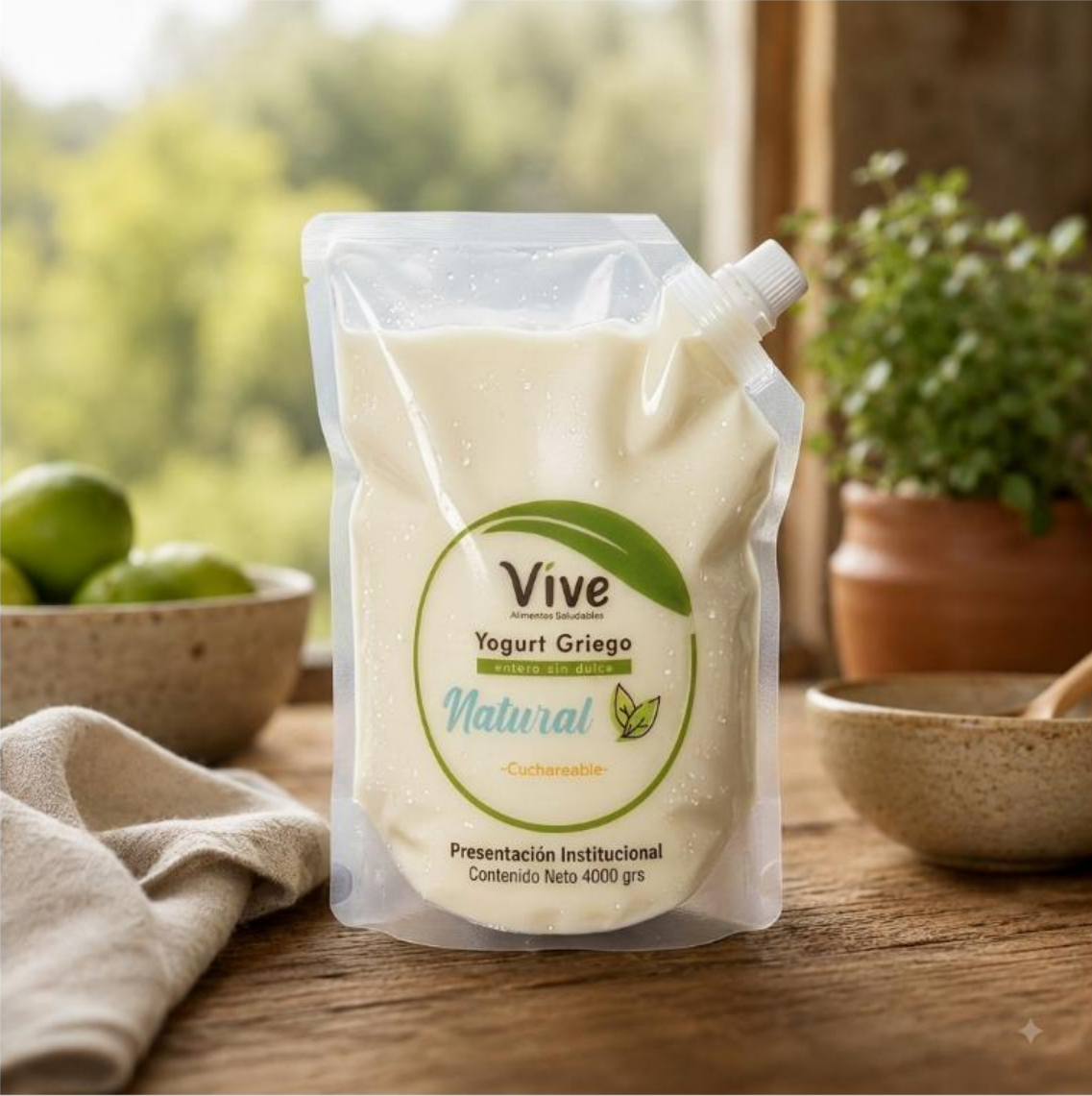 Yogurt griego natural sin azúcar cuchareable Vive 4 kg institucional